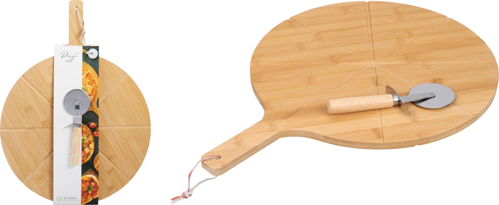 TABLA CORTAR PIZZA SET BAMBU