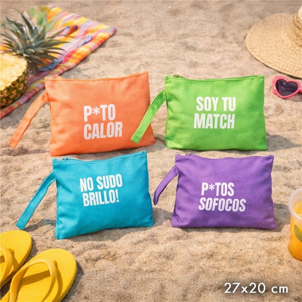 BOLSA PLAYA FRASES CALOR-ES 27X2X20CM SURT/4