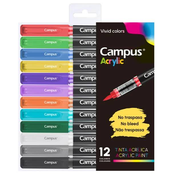 ROTULADORES ACRILICOS CAMPUS ACRYLIC PUNTA PINCEL 12 COLORES VIVOS