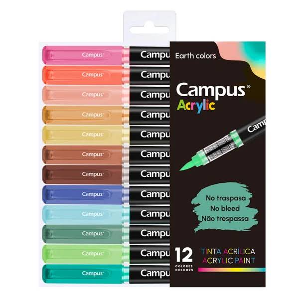 ROTULADORES ACRILICOS CAMPUS ACRYLIC PUNTA PINCEL 12 COLORES TIERRA