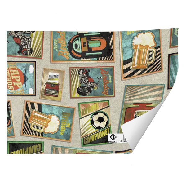 PAPEL REGALO BUSQUETS KRAFT 70X100 CM CARTELES REF: