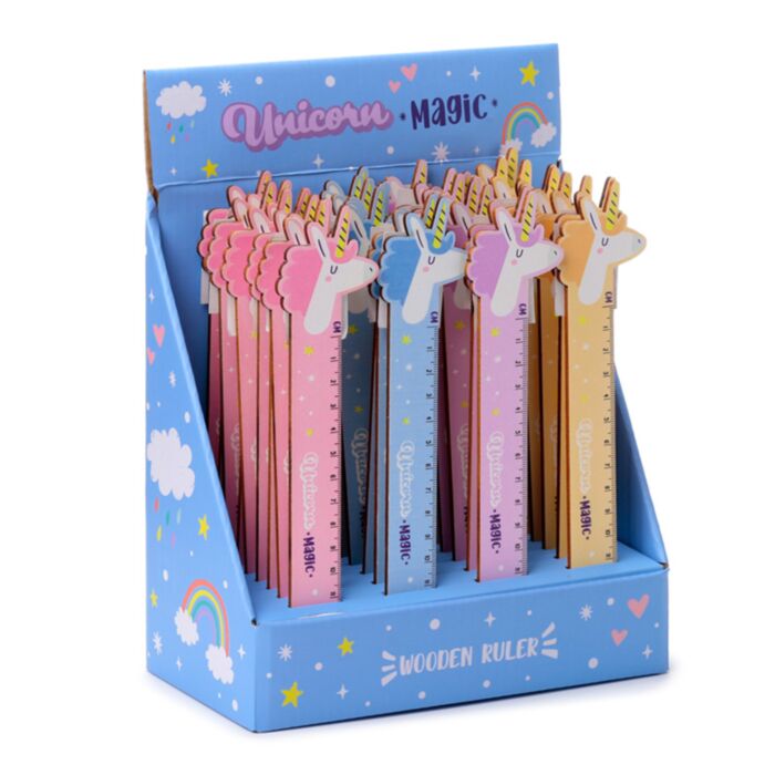 REGLA DE MADERA CON FORMA UNICORNIO MAGICO 15CM