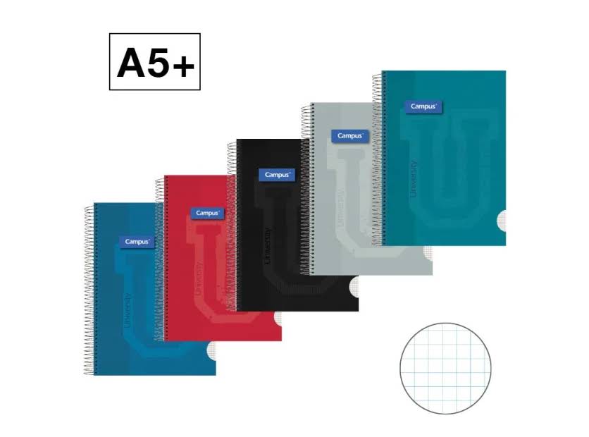 BLOC ESPIRAL CAMPUS "U" A5+ TAPA EXTRADURA 80 HOJAS 90G CUADRICULA 4 MM