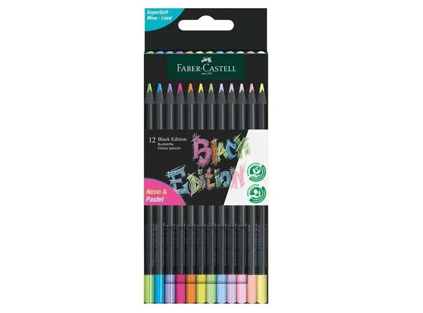 LAPICES DE COLORES FABER-CASTELL BLACK EDITION NEON+PASTEL 12 UNID.