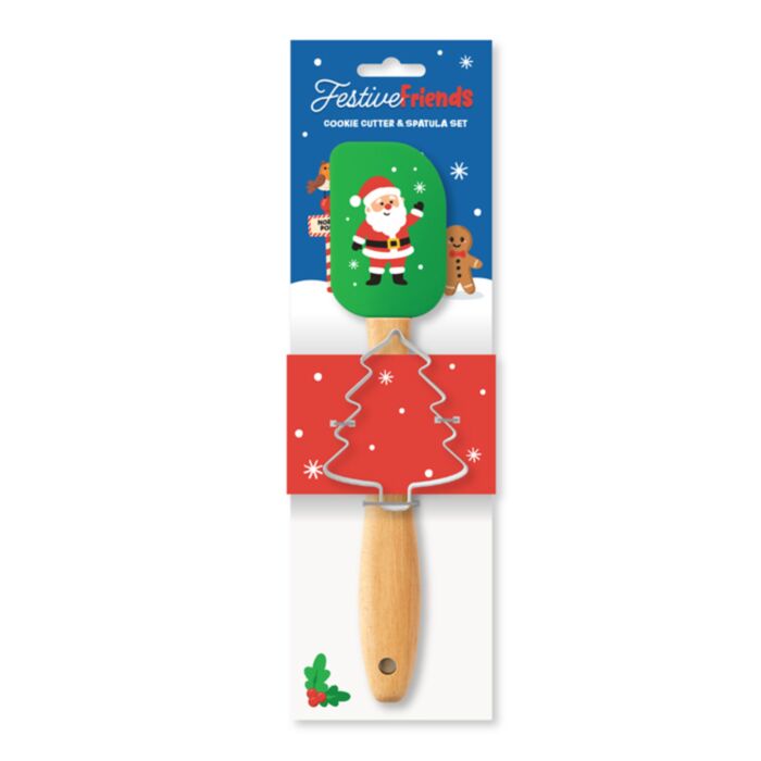 SET ESPATULA Y CORTADOR DE GALLETAS ÁRBOL DE NAVIDAD FESTIVE FRIENDS