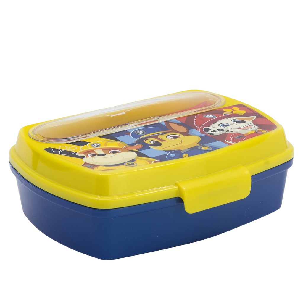 SANDWICHERA RECTANGULAR + CUBIERTOS PAW PATROL BOY