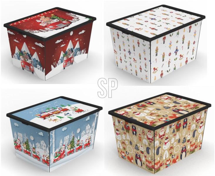 CAJA ALMACENAJE 50L CON TAPA NAVIDAD