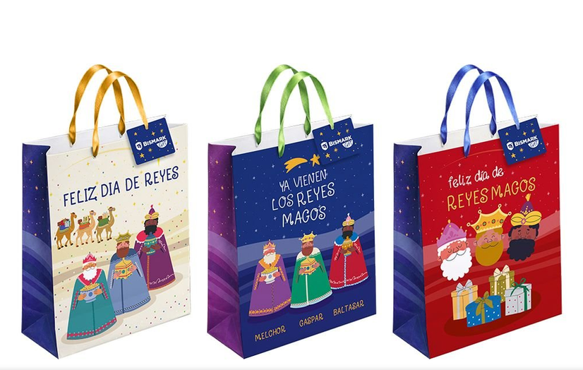 BOLSA PAPEL REYES MAGOS M FOIL CON TARJETA COLGANTE