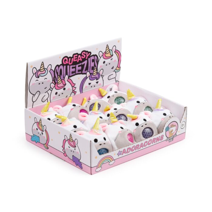 JUGUETE ESTRUJABLE DE PELUCHE QUEASY SQUEEZIES UNICORNIO ADORACORNS