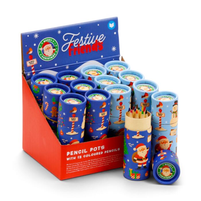 TUBO 12 LAPICES DE COLORES NAVIDAD FESTIVE FRIENDS