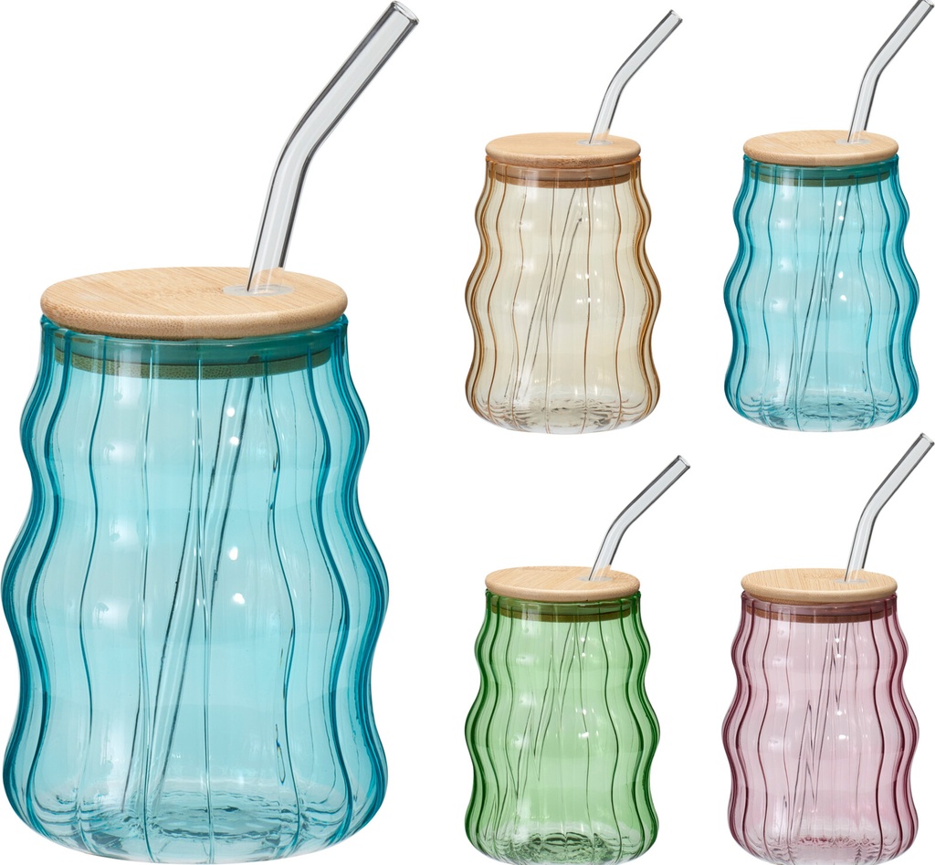 VASO CRISTAL CON PAJITA 500ML 4COL