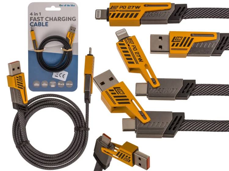 CABLE DE CARGA RAPIDA 4 EN 1: CARGADOR USB-C/MICRO-USB 1 METRO