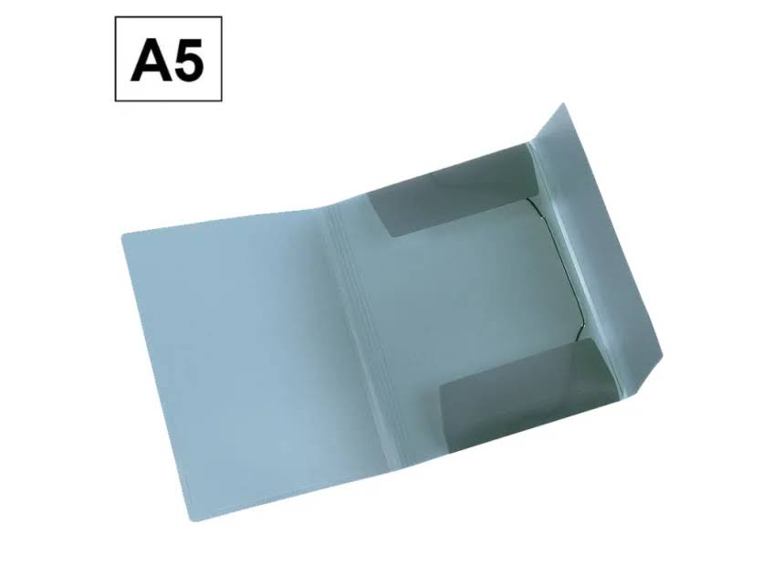 CARPETA PLUS OFFICE A5 PLASTICO GOMAS Y SOLAPAS AZUL GRISACEO
