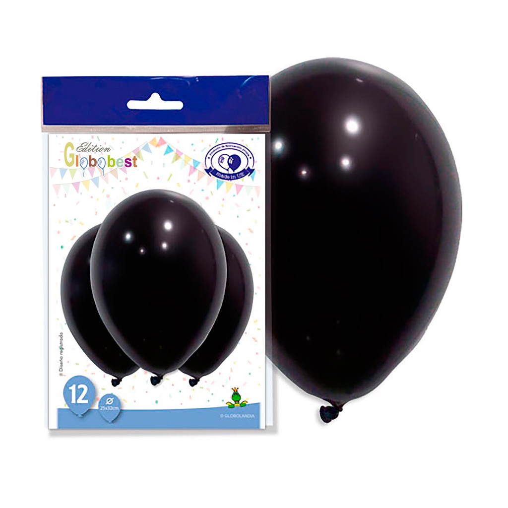 GLOBO DE LÁTEX 11" NEGRO LISO BOLSA DE 12UD
