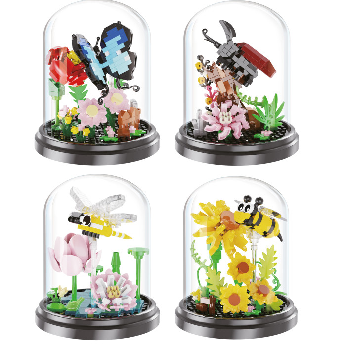 BLOQUES DE CONSTRUCCION FLORES E INSECTOS 4 DISEÑOS