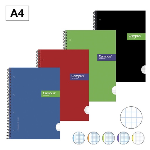 [001172] BLOC ESPIRAL CAMPUS A4 T.EXTRA MICROPERF. 160H 70G 5MM