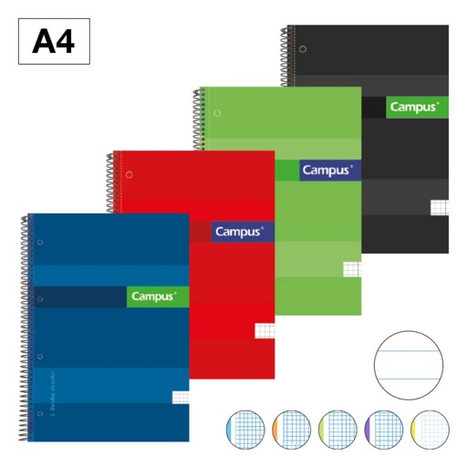 [001171] BLOC ESPIRAL CAMPUS A4 TAPA EXTRADURA MICROPERFORADO 160 HOJAS 70G RAYADO HORIZONTAL