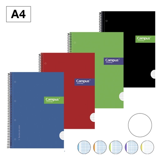 [001594] BLOC ESPIRAL CAMPUS A4 T.EXTRA MICROPERF. 160H 70G LISO
