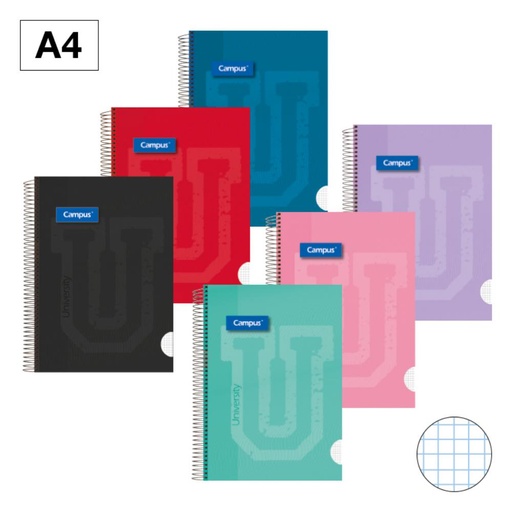 [003322] BLOC ESPIRAL CAMPUS A4 TAPA EXTRADURA 80 HOJAS 90G CUADRICULA 4 MM