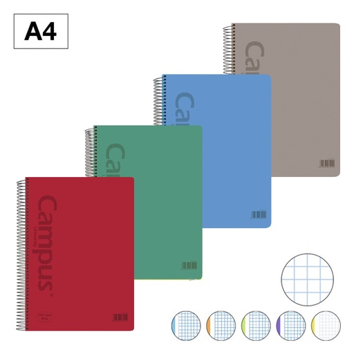 [002768] BLOC ESPIRAL CAMPUS A4 T.PLASTICO MICROPERFORADO 120H 90G 5MM