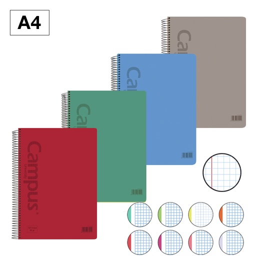 [003187] BLOC ESPIRAL CAMPUS A4 T.PLASTICO MICROPERF. 160H 90G CUADRICULA 5MM