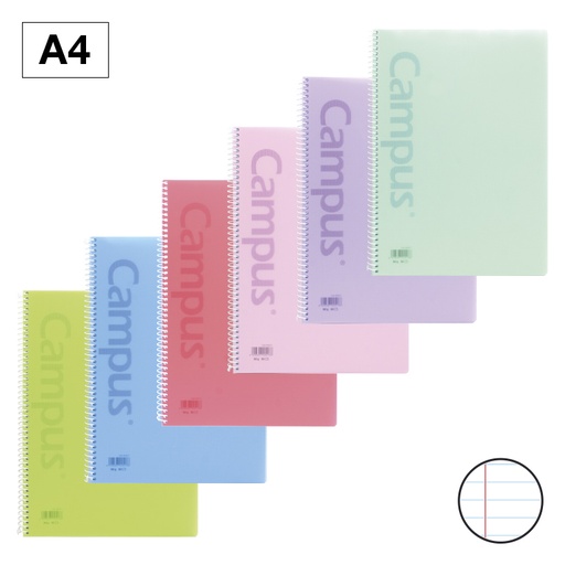 [003170] BLOC ESPIRAL CAMPUS A4 T.PLASTICO 80H 90G RAYADO HORIZONTAL DOBLE MARGEN PASTEL