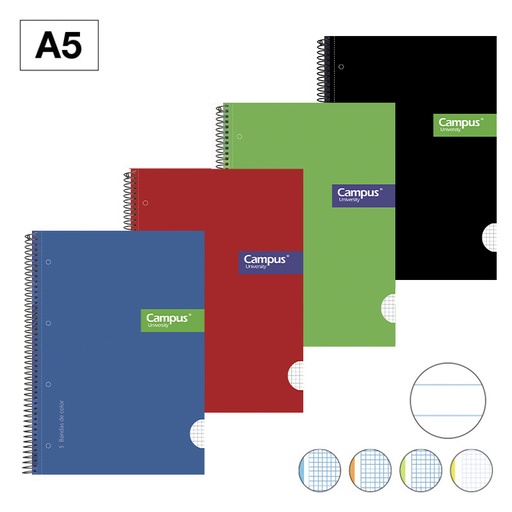 [001973] BLOC ESPIRAL CAMPUS A5 T.EXTRA MICROPERF. 160H 70G RAYADO HORIZONTAL