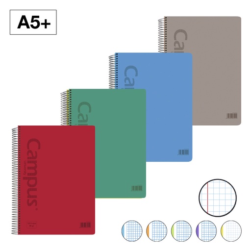 [003184] BLOC ESPIRAL CAMPUS A5+T.PLASTICO MICROPERF. 120H 90G 5MM