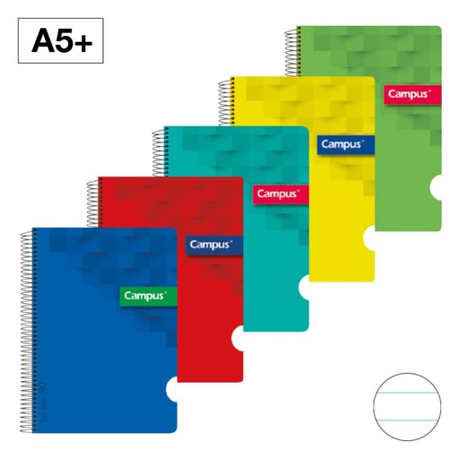 [002436] BLOC ESPIRAL CAMPUS A5+T.PLASTICO 80H 90G RAYADO HORIZONTAL