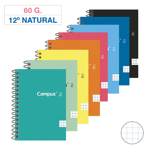 [001141] BLOC ESPIRAL CAMPUS 12º NATURAL T.BASICA 80H 60G CUADRICULA 4MM