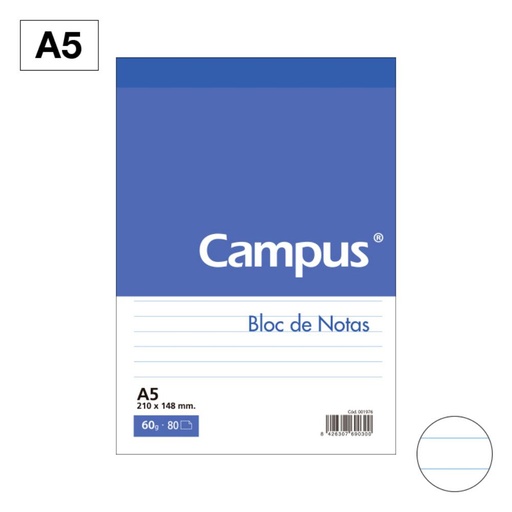 [001976] BLOC NOTAS MICROPERF. CAMPUS A5 60G 80H HORIZONTAL