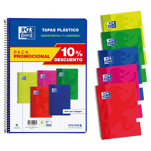 [028542] BLOC ESPIRAL OXFORD FOLIO TAPA PLASTICO 80 HOJAS CUADRICULA 4MM