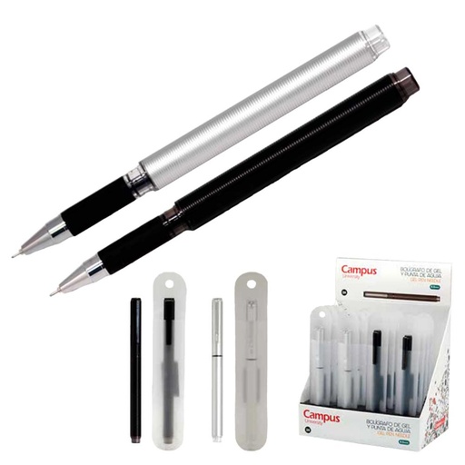 [081415] BOLIGRAFO GEL CAMPUS UNIVERSITY ALUMINIO TINTA NEGRO COLORES SURTIDOS EXPOSITOR /24 UD.