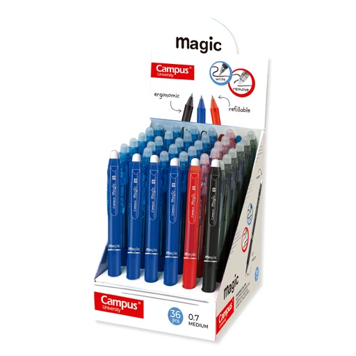 [081091] BOLÍGRAFO TINTA GEL CAMPUS MAGIC GEL COLORES SURTIDOS EXPOSITOR /36 UD.