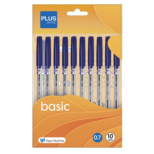 [081049] BOLÍGRAFO TINTA FLUIDA VISCOSA PLUS BASIC AZUL BLÍSTER /10 UD.