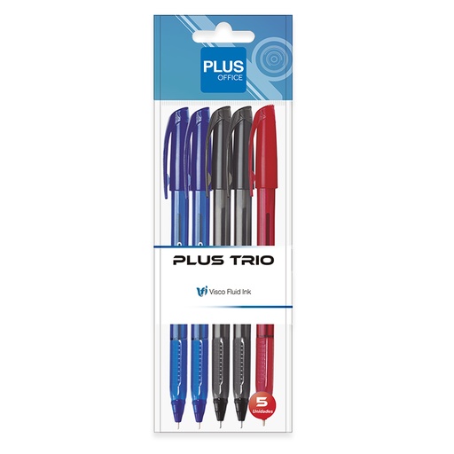[080982] BOLIGRAFO TINTA FLUIDA VISCOSA PLUS OFFICE TRIO COLORES SURTIDOS BLÍSTER /5 UD.