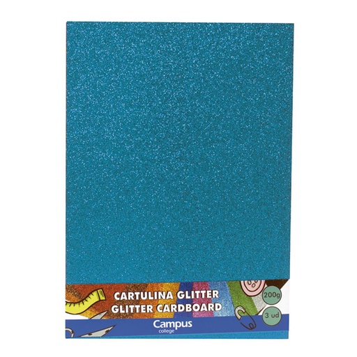 [630766] CARTULINA A4 MAKRO GLITTE AZUL CLARO BOLSA 3UD