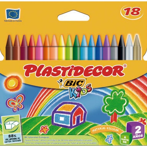 [630037] CERAS PLASTICAS BIC PLASTIDECOR KIDS 18 COLORES