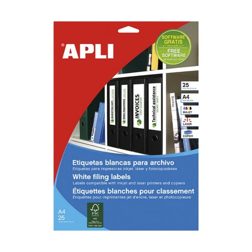 [002099] ETIQUETAS APLI A4 190 X 61 25H