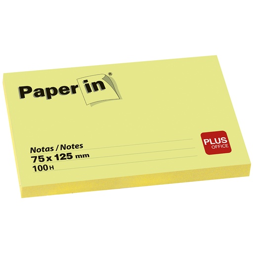 [001207] BLOC NOTAS ADHESIVAS PAPER IN PLUS OFFICE 75X125 MM AMARILLAS 100 HOJAS