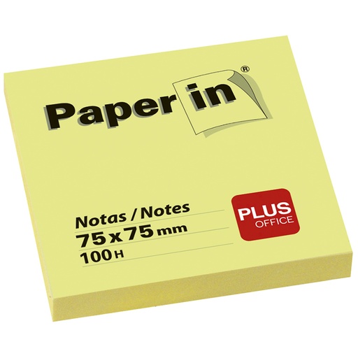 [001206] NOTAS ADHESIVAS PAPER IN PLUS OFFICE 75X75MM AMARILLAS 100H