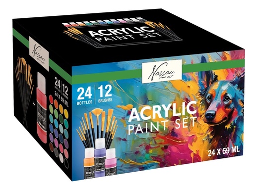 [926850] PINTURA ACRILICA 24X59ML Y 12 PINCELES AR0765/GE