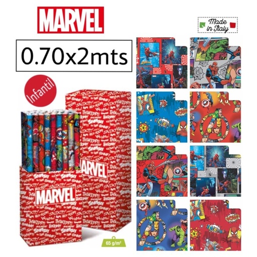 [877854] PAPEL REGALO TT MARVEL 0.70x2MTRS 50UD