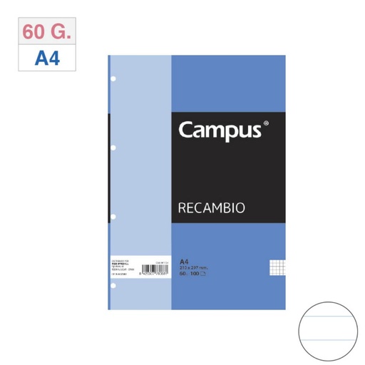 [001127] RECAMBIO CAMPUS A4 100H 4T 60G RAYADO HORIZONTAL