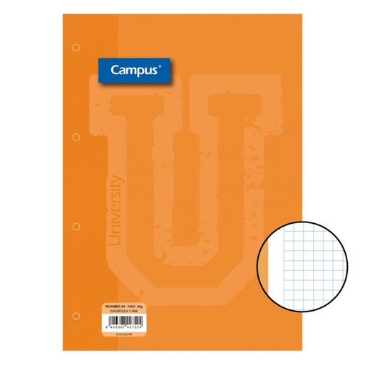 [002294] RECAMBIO CAMPUS A4 100H 90G CUADRICULA 5 MM BANDA NARANJA