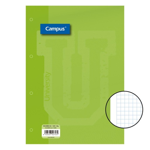 [002295] RECAMBIO CAMPUS A4 100H 90G 5 MM BANDA VERDE