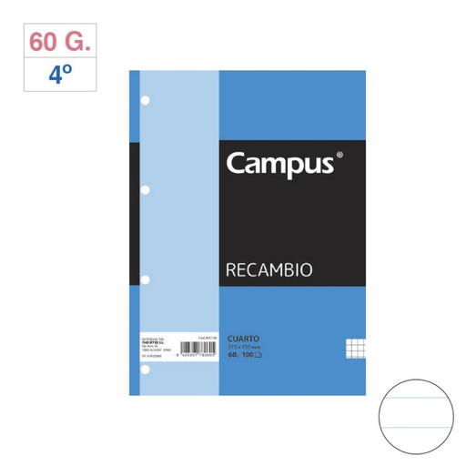 [001122] RECAMBIO CAMPUS 4º 100H 4T 60G RAYADO HORIZONTAL