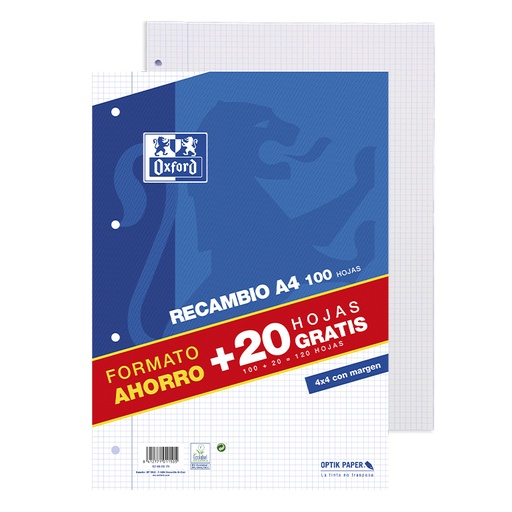 [028543] RECAMBIO OXFORD A4 100+20H 90G