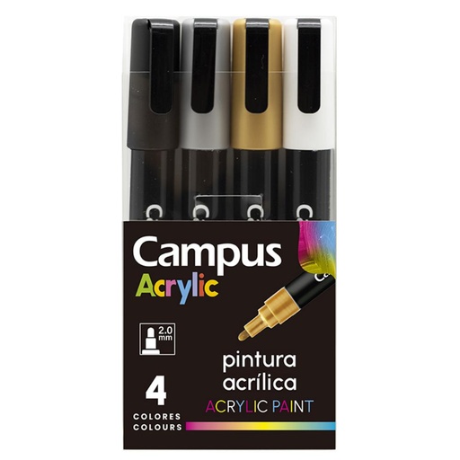 [081269] ROTULADORES ACRILICOS CAMPUS ACRYLIC 4 COLORES METALICOS