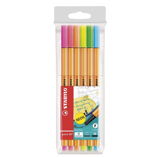 [119046] ROTULADOR PUNTA FIBRA STABILO POINT-88 NEON ESTUCHE 6 UD.